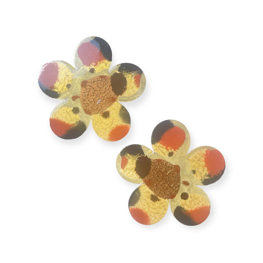 Big Flower painted wooden earrings