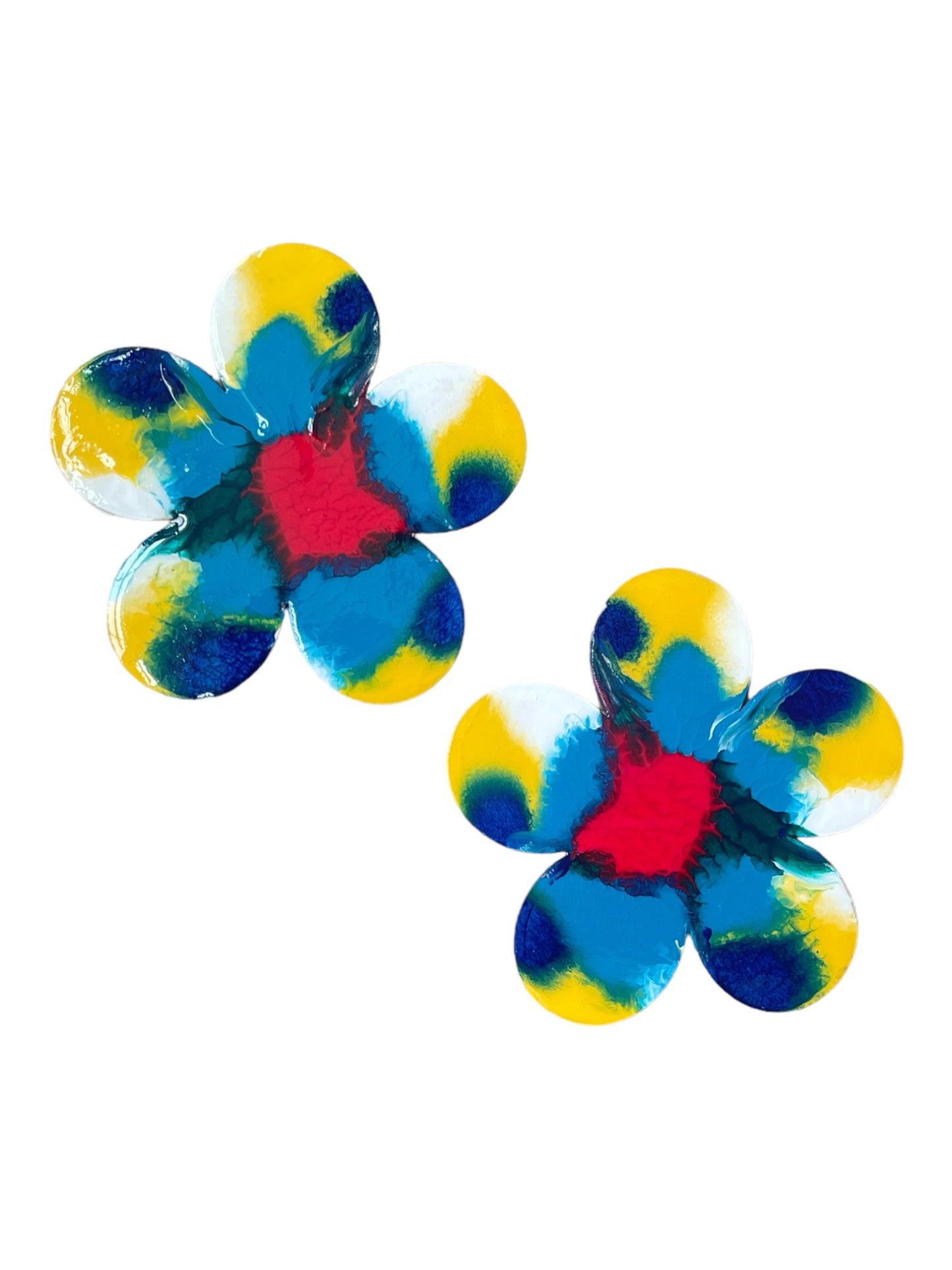 Big Flower painted wooden earrings