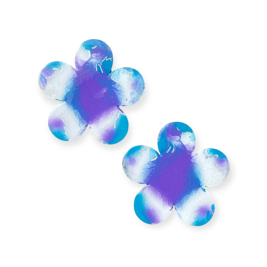 Large Flower painted wooden earrings