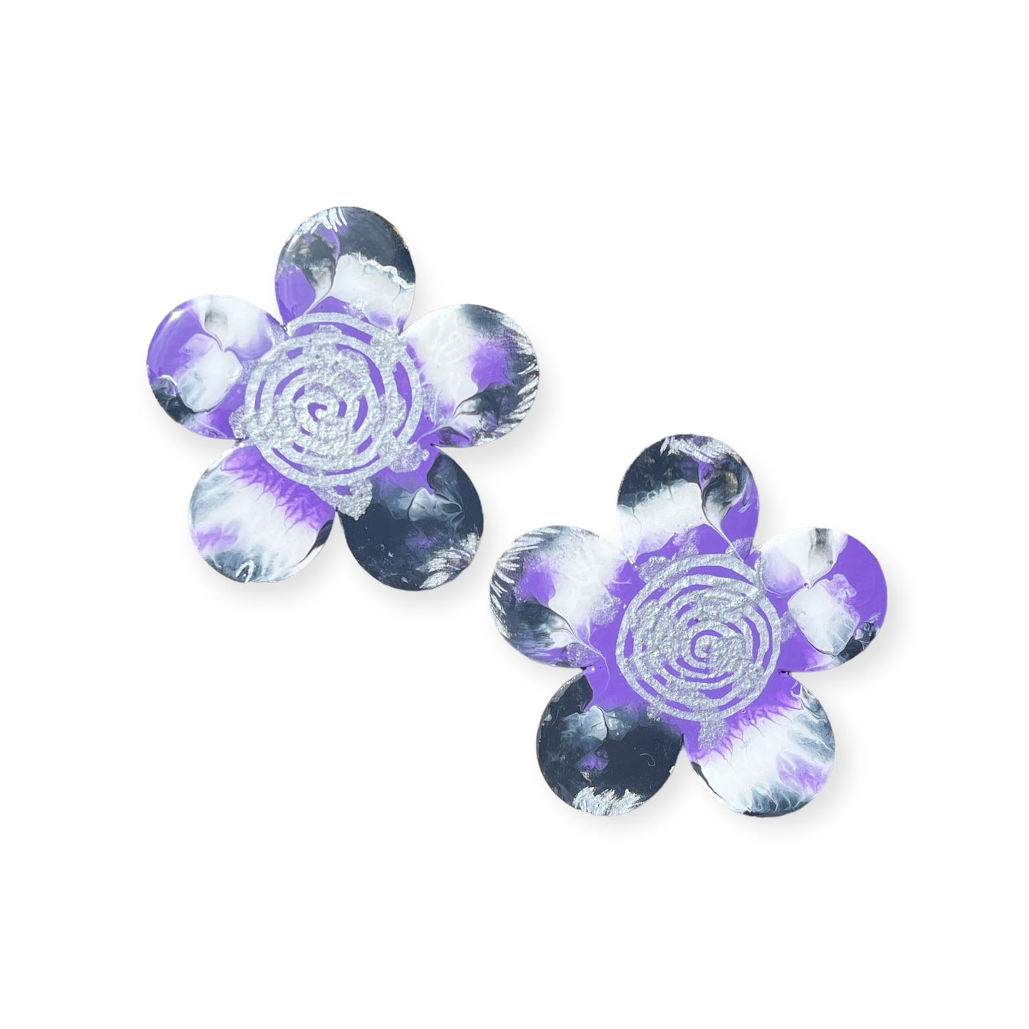 Large Flower painted wooden earrings