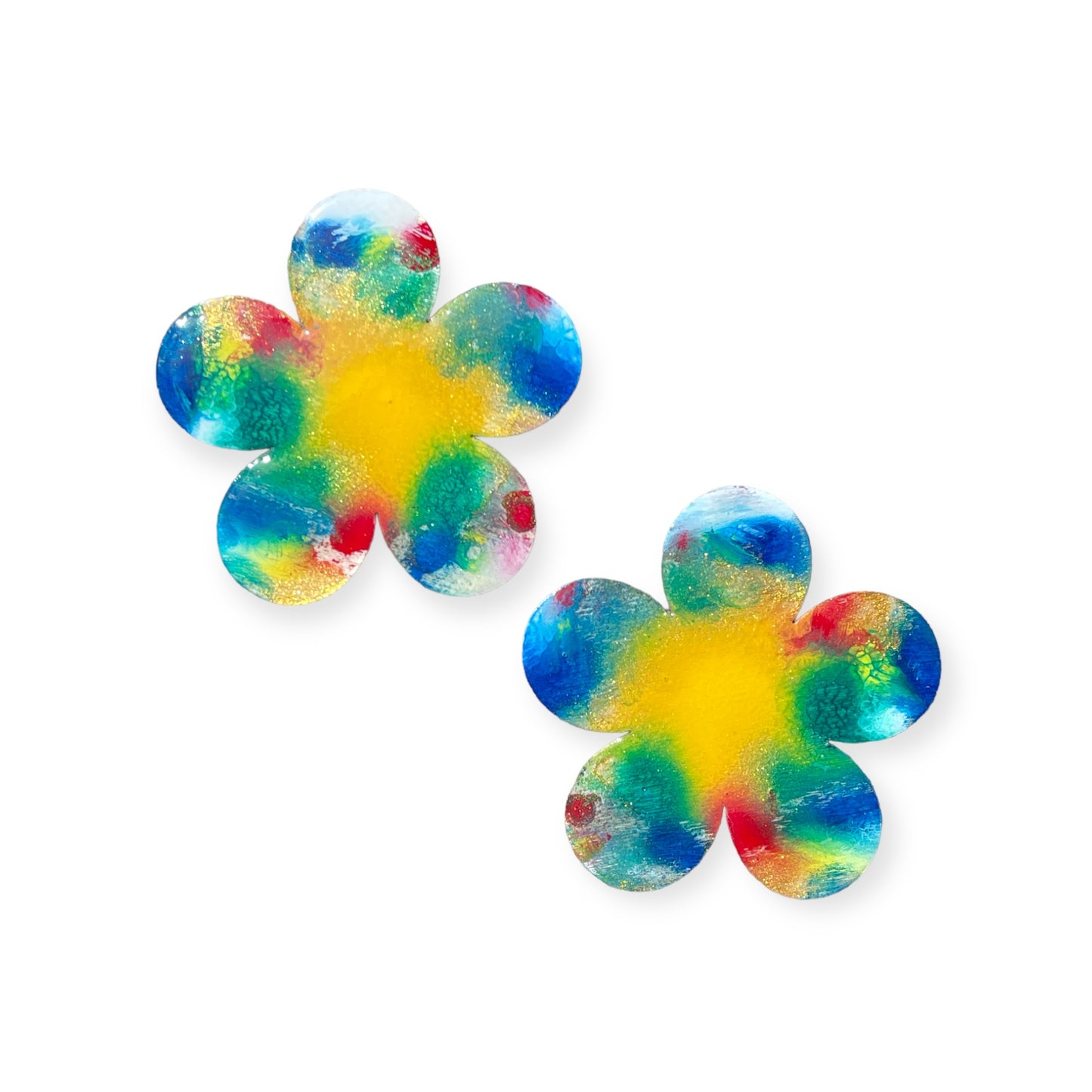 Large Flower painted wooden earrings