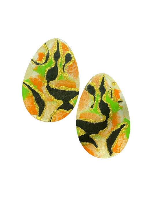 Oval painted wooden earrings