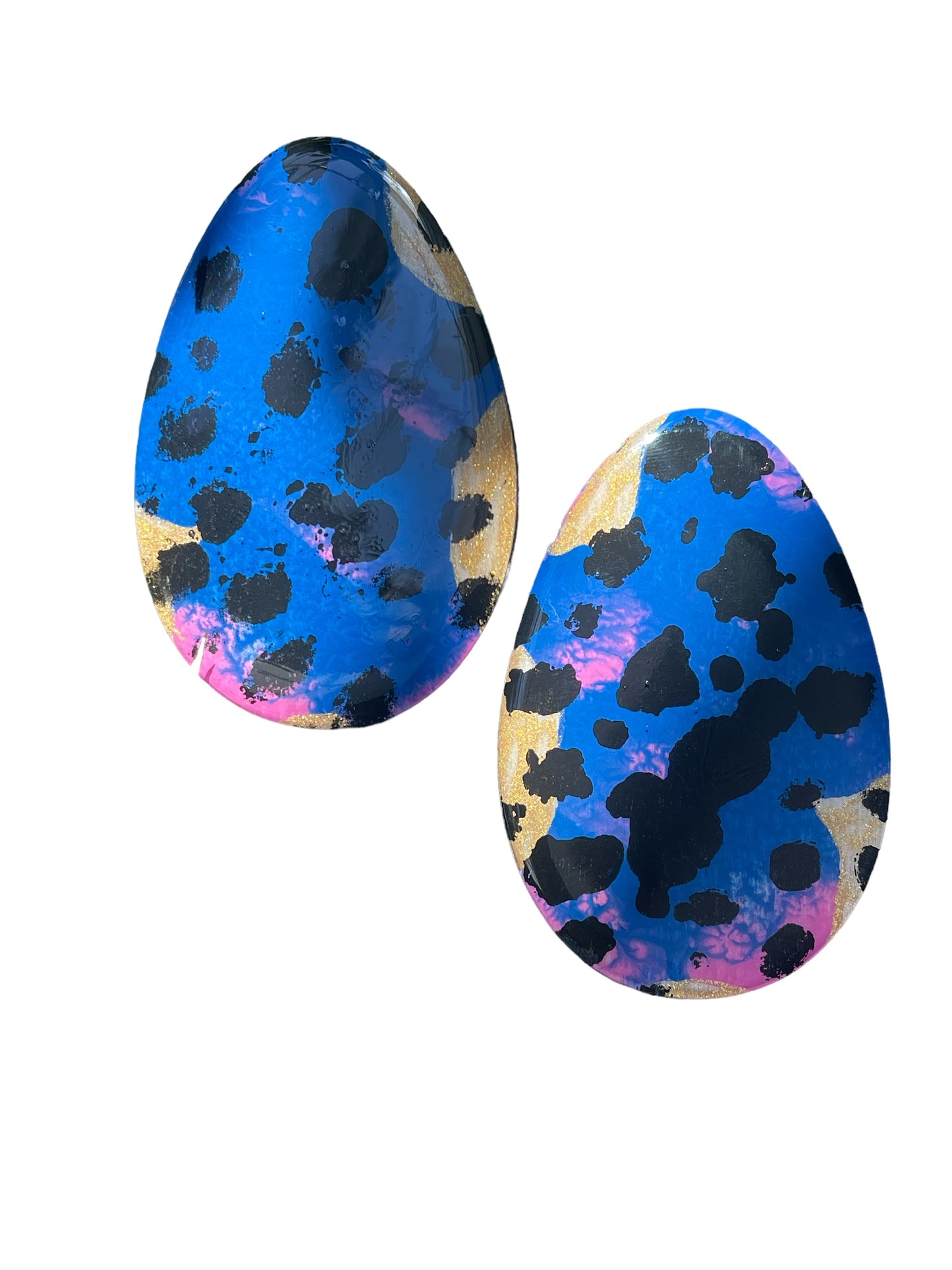 Oval painted wooden earrings