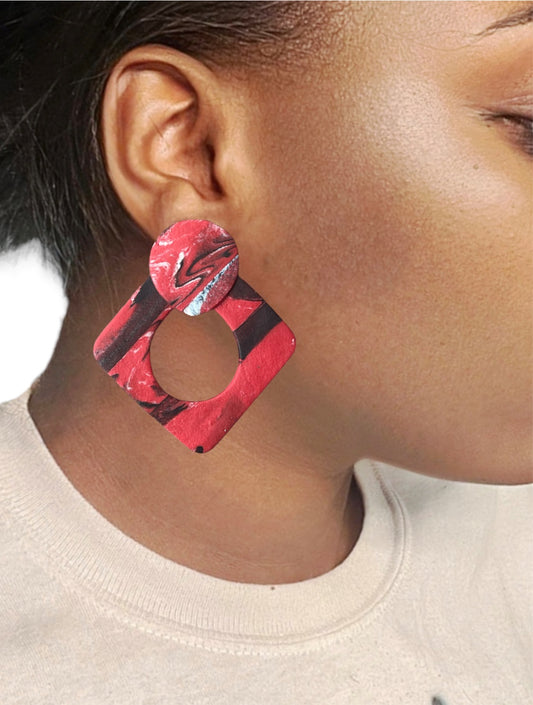 Red black and white earrings