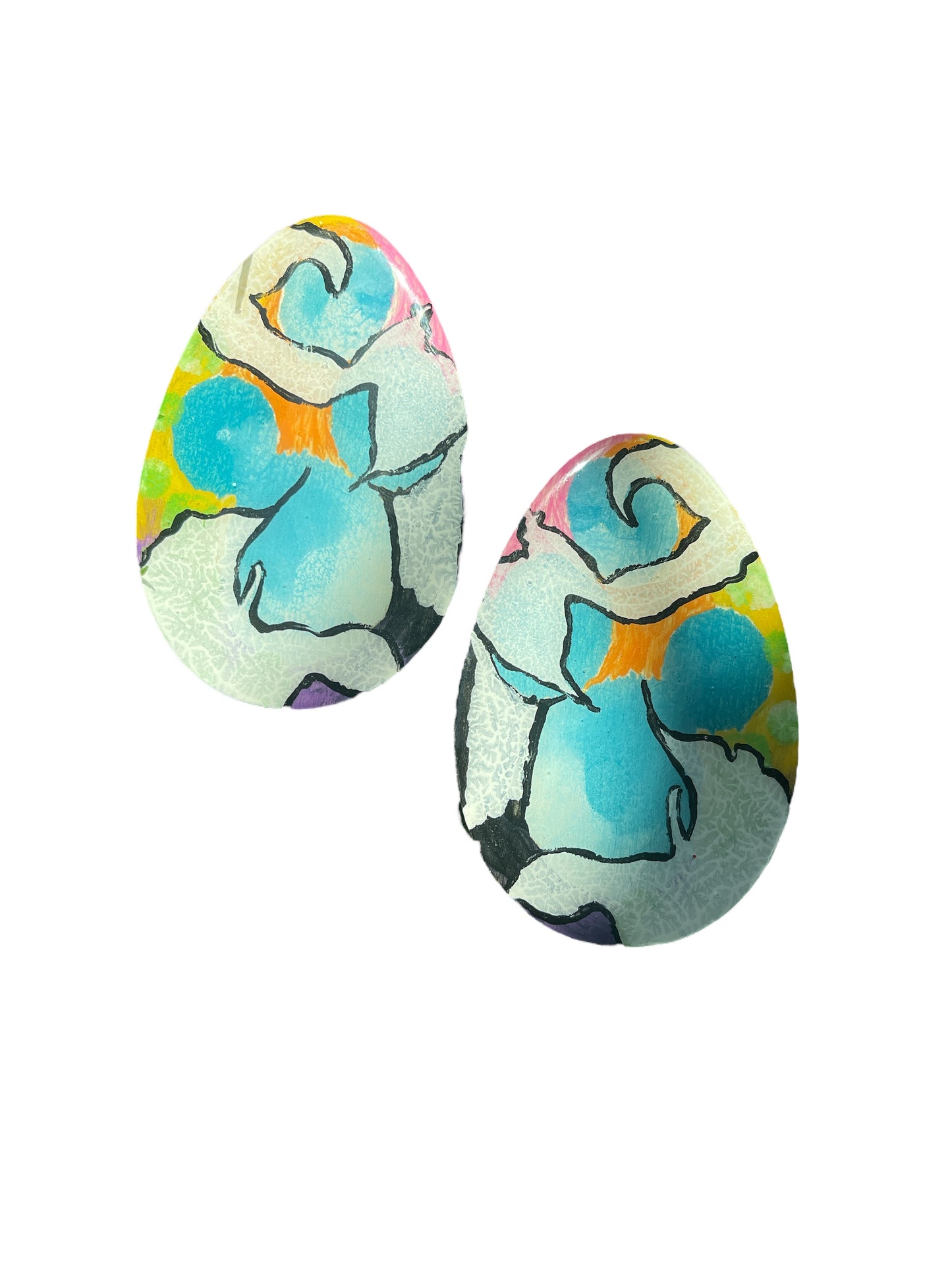 Oval painted wooden earrings
