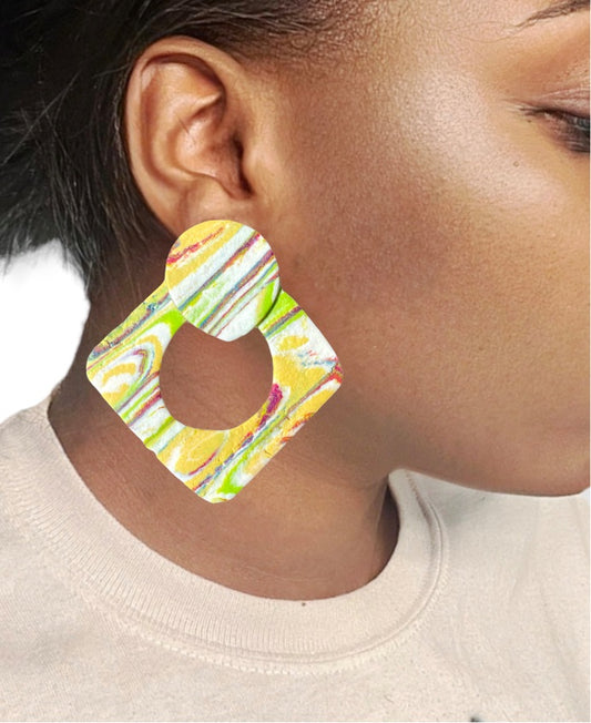 Yellow marble earrings