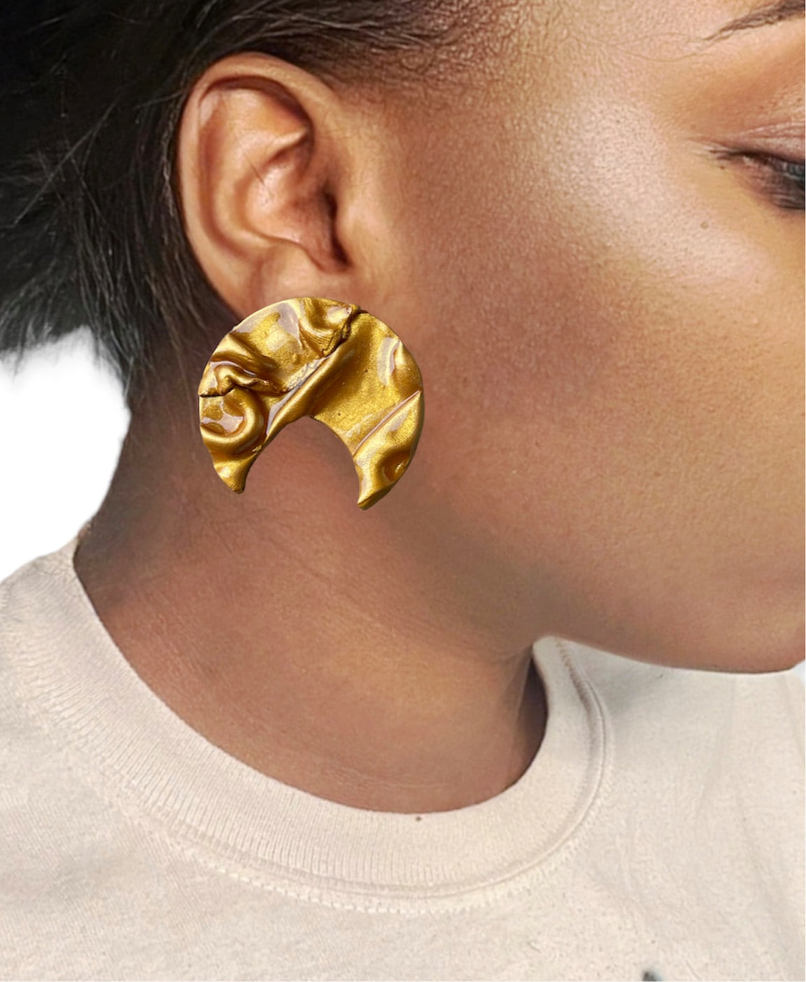 Gold silk moon earrings