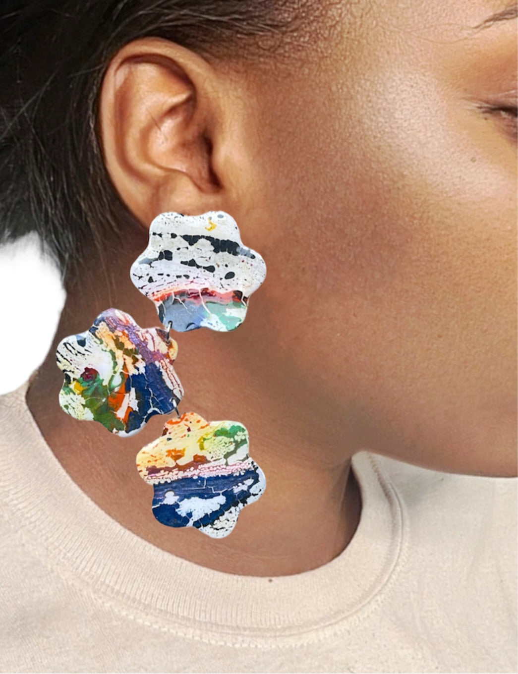Art splatter flower earrings