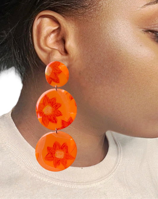 Orange watercolor flower earrings