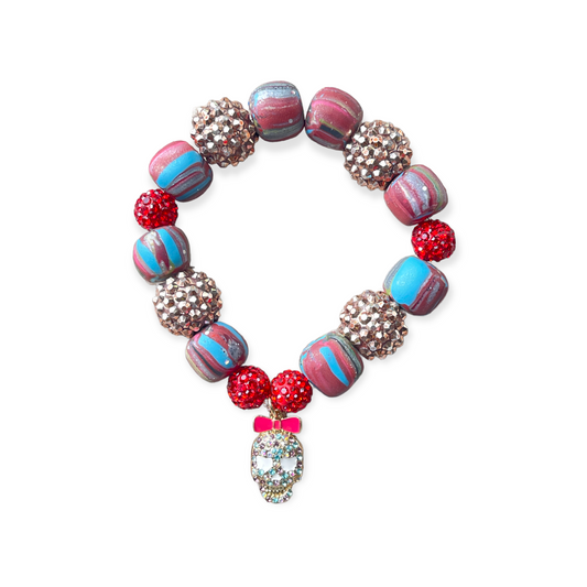 Studded skull and bow bracelet