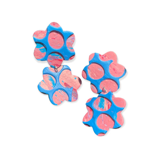 Pink and blue honeycomb earrings