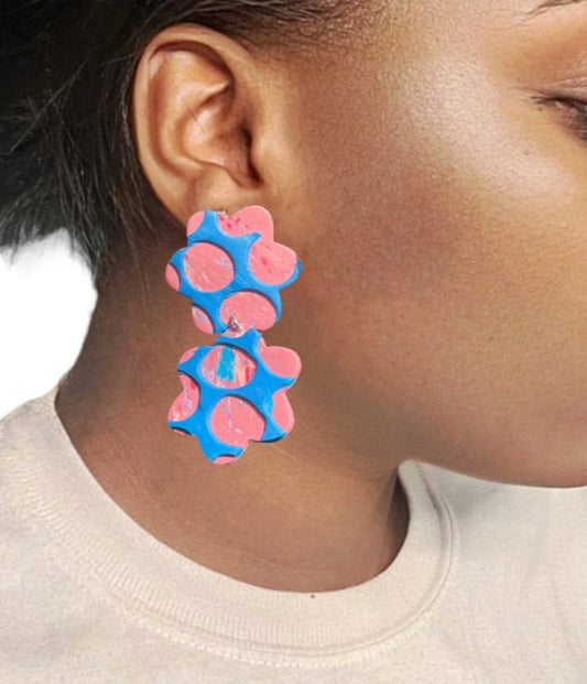 Pink and blue honeycomb earrings