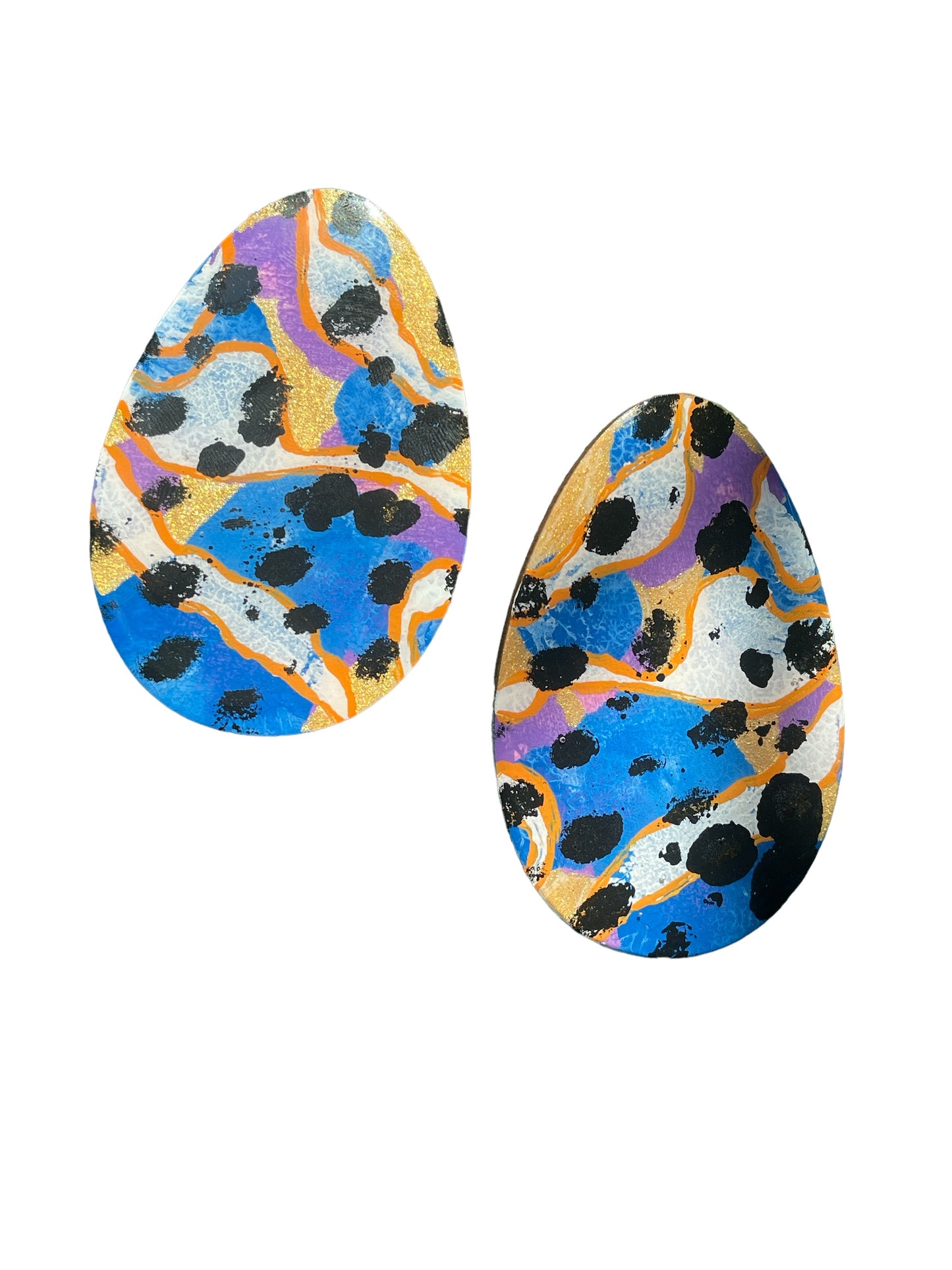 Oval painted wooden earrings
