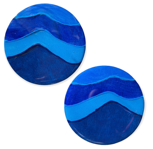 Monochromatic blues wooden earrings