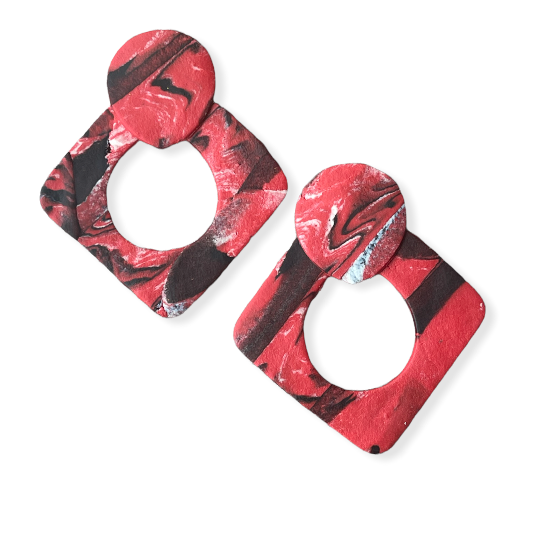Red black and white earrings