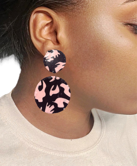 Brown and pink print earrings