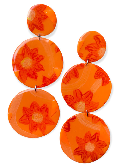 Orange watercolor flower earrings